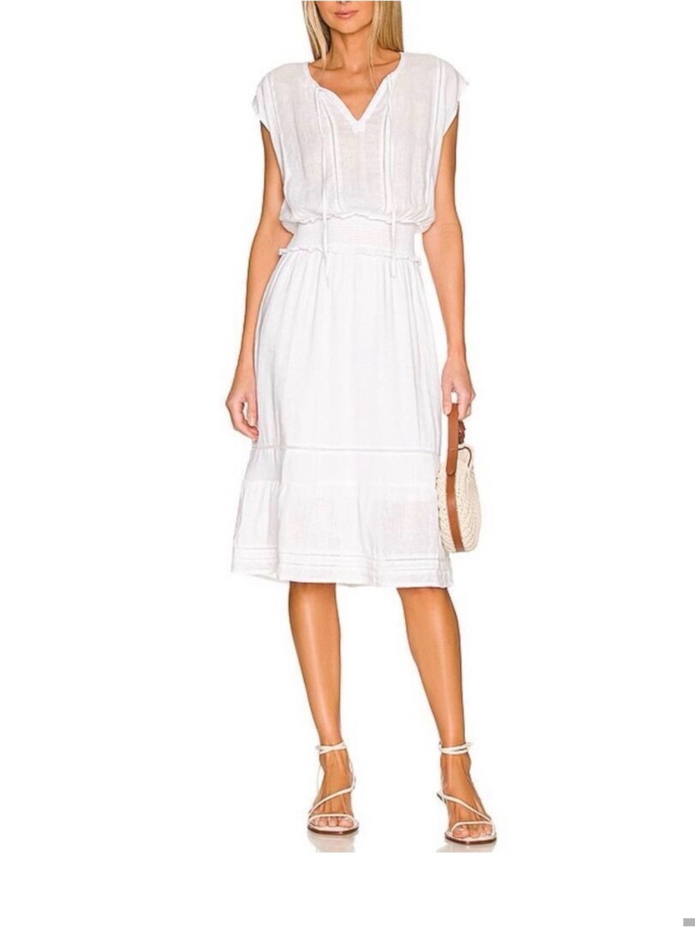 Rails White V-Neck Tiered Midi Dress